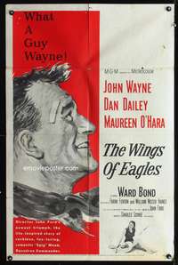 m771 WINGS OF EAGLES one-sheet movie poster '57 Air Force pilot John Wayne, Maureen O'Hara