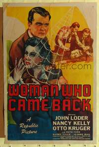 m779 WOMAN WHO CAME BACK one-sheet movie poster '45 John Loder, Nancy Kelly, cool spider web image!