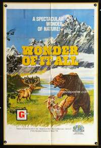 m782 WONDER OF IT ALL one-sheet movie poster '74 grizzly bear vs mountain lion, world of nature!