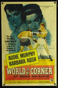 m784 WORLD IN MY CORNER one-sheet movie poster '56 champion boxer Audie Murphy in boxing ring!