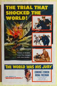 m785 WORLD WAS HIS JURY one-sheet movie poster '58 Navy sailor Edmund O'Brien, Mona Freeman