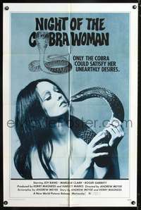 p485 NIGHT OF THE COBRA WOMAN one-sheet movie poster '72 sexy snake and woman image!