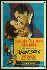 p488 NIGHT SONG one-sheet poster '48 Dana Andrews, Merle Oberon, Ethel Barrymore, Hoagy Carmichael