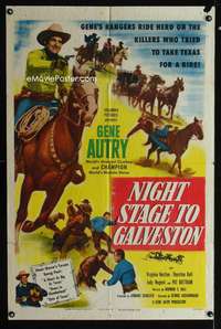 p489 NIGHT STAGE TO GALVESTON one-sheet movie poster '52 Gene Autry rides Champion!