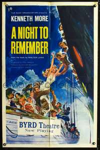 p491 NIGHT TO REMEMBER one-sheet poster '58 English Titanic biography, cool John Floherty Jr. art!