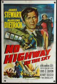 p494 NO HIGHWAY IN THE SKY one-sheet movie poster '51 James Stewart, Marlene Dietrich