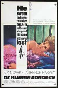 p507 OF HUMAN BONDAGE one-sheet movie poster '64 sexy Kim Novak, Laurence Harvey