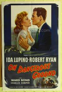 p513 ON DANGEROUS GROUND one-sheet movie poster '51 Nicholas Ray, Ida Lupino, Robert Ryan