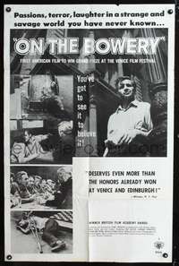 p514 ON THE BOWERY one-sheet movie poster '57 award-winning skid row alcoholism docudrama!