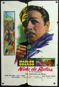 p515 ON THE WATERFRONT Spanish/U.S. one-sheet movie poster '54 Marlon Brando classic!