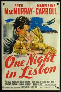 p521 ONE NIGHT IN LISBON one-sheet movie poster '41 Fred MacMurray, Madeleine Carroll