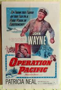 p527 OPERATION PACIFIC one-sheet movie poster '51 tough Navy man John Wayne, Patricia Neal