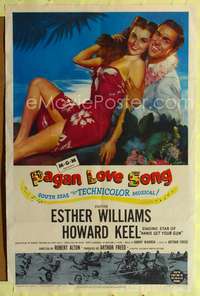 p533 PAGAN LOVE SONG one-sheet movie poster '50 sexy tropical Esther Williams, Howard Keel
