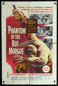 p547 PHANTOM OF THE RUE MORGUE one-sheet movie poster '54 mammoth monstrous man, cool 3D horror!