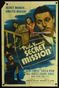 p549 PHILO VANCE'S SECRET MISSION one-sheet movie poster '47 detective Alan Curtis!