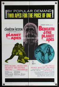 p555 PLANET OF THE APES/BENEATH THE PLANET OF THE APES one-sheet '71 2 apes for the price of 1!