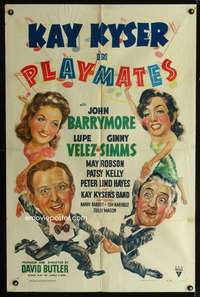 p556 PLAYMATES one-sheet movie poster '41 artwork of Kay Kyser, John Barrymore & Lupe Velez!