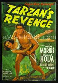 p722 TARZAN'S REVENGE one-sheet poster '38 great stone litho of Glenn Morris holding Eleanor Holm!