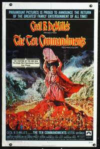 p725 TEN COMMANDMENTS one-sheet movie poster R72 Charlton Heston, Cecil B. DeMille