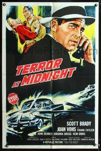 p727 TERROR AT MIDNIGHT style A one-sheet movie poster '56 Scott Brady film noir, cool art!
