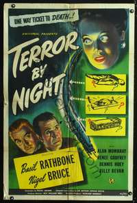 p728 TERROR BY NIGHT one-sheet movie poster '46 Basil Rathbone is Sherlock Holmes!