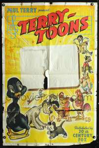 p729 TERRY-TOONS one-sheet movie poster '40 Paul Terry's Terrytoon creations!
