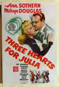 p735 THREE HEARTS FOR JULIA one-sheet movie poster '43 Ann Sothern, Melvyn Douglas