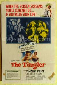 p742 TINGLER one-sheet movie poster '59 Vincent Price, William Castle, Percepto!