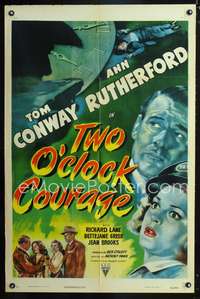 p755 TWO O'CLOCK COURAGE one-sheet movie poster '44 Anthony Mann, Tom Conway, Ann Rutherford