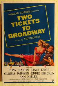 p756 TWO TICKETS TO BROADWAY one-sheet movie poster '51 Janet Leigh, Tony Martin, Howard Hughes