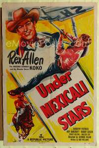 p758 UNDER MEXICALI STARS style A one-sheet movie poster '50 Rex Allen hangs from airplane!