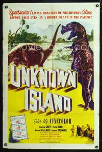 p760 UNKNOWN ISLAND one-sheet movie poster '48 great artwork image of dinosaurs!