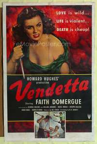 p765 VENDETTA one-sheet movie poster '50 sexy artwork of bad girl Faith Domergue!
