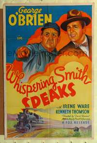 p781 WHISPERING SMITH SPEAKS one-sheet movie poster '35 George O'Brien, cool train stone litho!