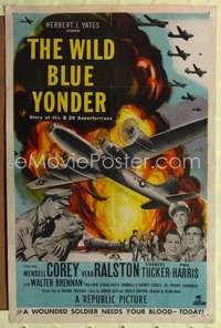 p783 WILD BLUE YONDER one-sheet movie poster '51 cool B-29 bomber airplane artwork image!