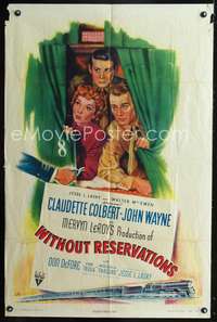 p790 WITHOUT RESERVATIONS one-sheet movie poster '46 art of John Wayne & Claudette Colbert!