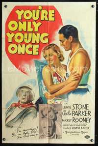 p799 YOU'RE ONLY YOUNG ONCE one-sheet movie poster '37 Lewis Stone's first time as Judge Hardy!