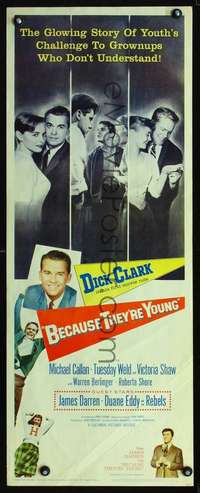 s024 BECAUSE THEY'RE YOUNG insert movie poster '60 Dick Clark, Weld