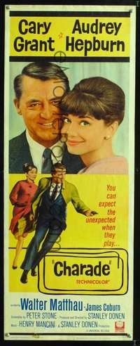 s056 CHARADE insert movie poster '63 Cary Grant, Audrey Hepburn