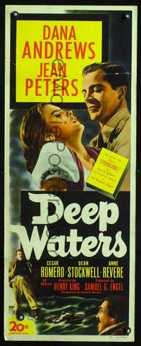 s103 DEEP WATERS insert movie poster '48 Dana Andrews, Jean Peters