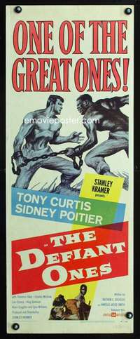 s104 DEFIANT ONES insert movie poster '58Tony Curtis vs Sidney Poitier