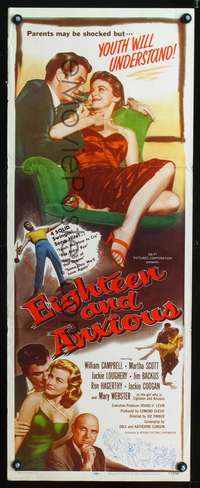 s116 EIGHTEEN & ANXIOUS insert movie poster '57parents may be shocked!