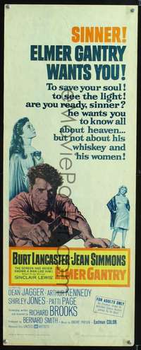 s117 ELMER GANTRY insert movie poster '60 Burt Lancaster, Simmons