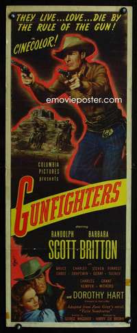 s147 GUNFIGHTERS insert movie poster '47 Randolph Scott, Zane Grey