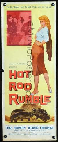 s159 HOT ROD RUMBLE insert movie poster '57 slick chicks, car racing!