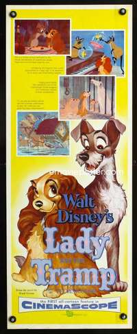 s181 LADY & THE TRAMP insert movie poster '55 Walt Disney classic!