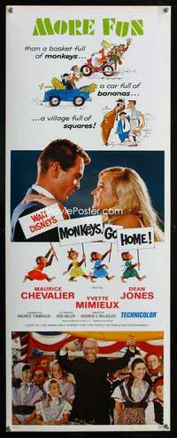 s225 MONKEYS GO HOME insert movie poster '67 Walt Disney, Chevalier
