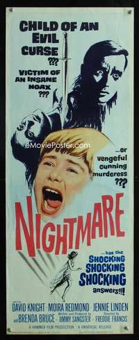 s259 NIGHTMARE insert movie poster '64 English Hammer horror!