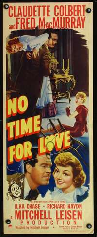 s261 NO TIME FOR LOVE insert movie poster '43 Colbert, MacMurray