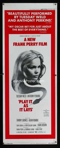 s291 PLAY IT AS IT LAYS insert movie poster '72 Tuesday Weld, Perry